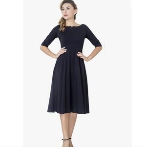 Mary Crafts Black 3/4 Sleeve Fit & Flare Midi Dress Size 16